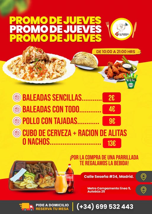 Oferta para los jueves de Restaurante de Bar La Andaluza